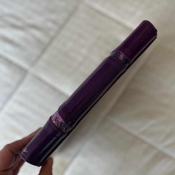 Vintage 80s Genuine Leather Snakeskin Crossbody Clutch Bag OS Purple Multi - Picture 6 of 16